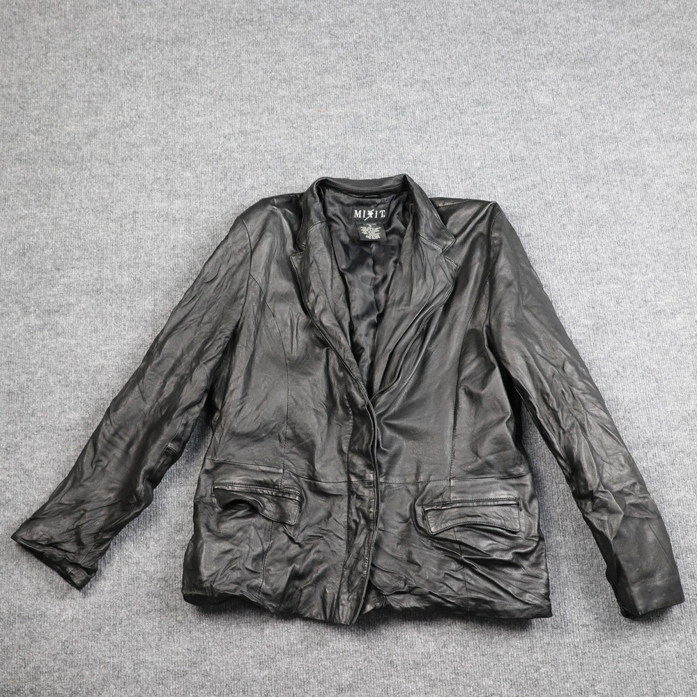 Mixit Leather Jacket Womens 16 Black Blazer Genuine Lambskin Notch Lapel Lined